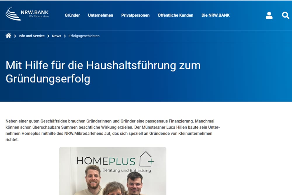 NRW.BANK Erfolgsgeschichte: Homeplus Gründung in Münster