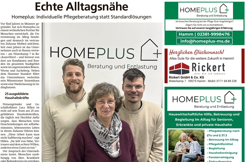 Presseartikel Westfälischer Anzeiger: Homeplus Pflegeberatung in Münster
