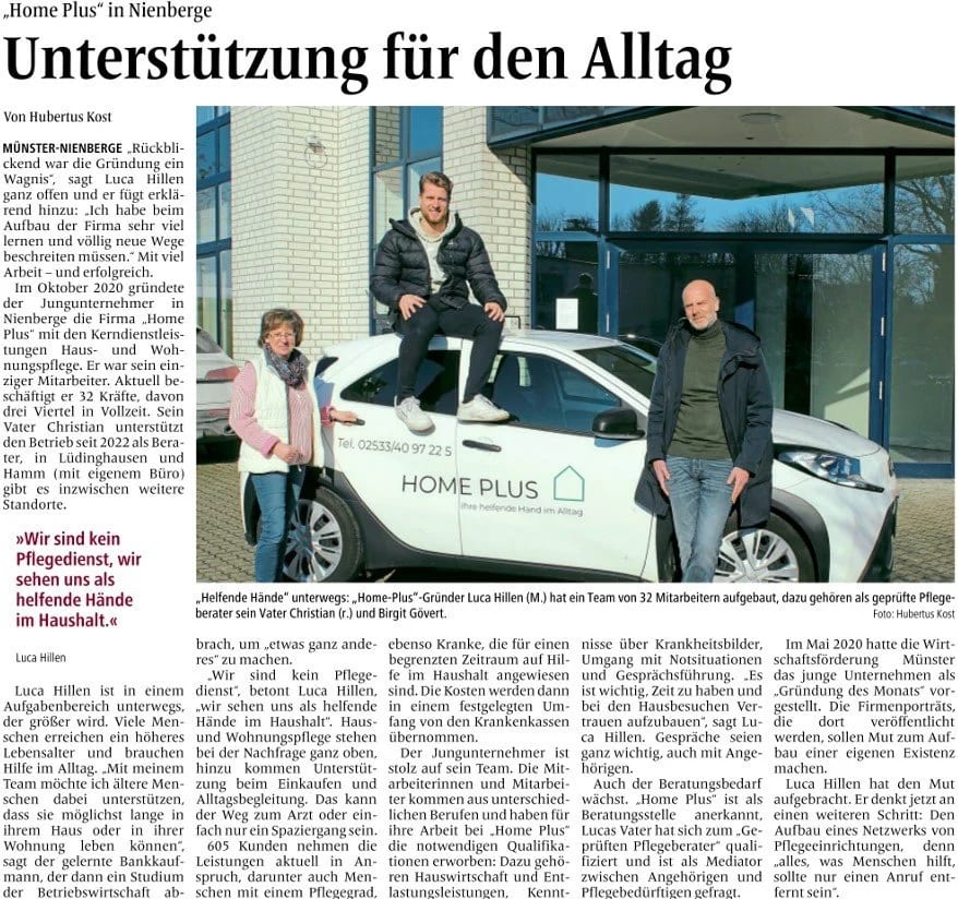 Presseartikel Westfälische Nachrichten: Unterstützung für den Alltag – Homeplus